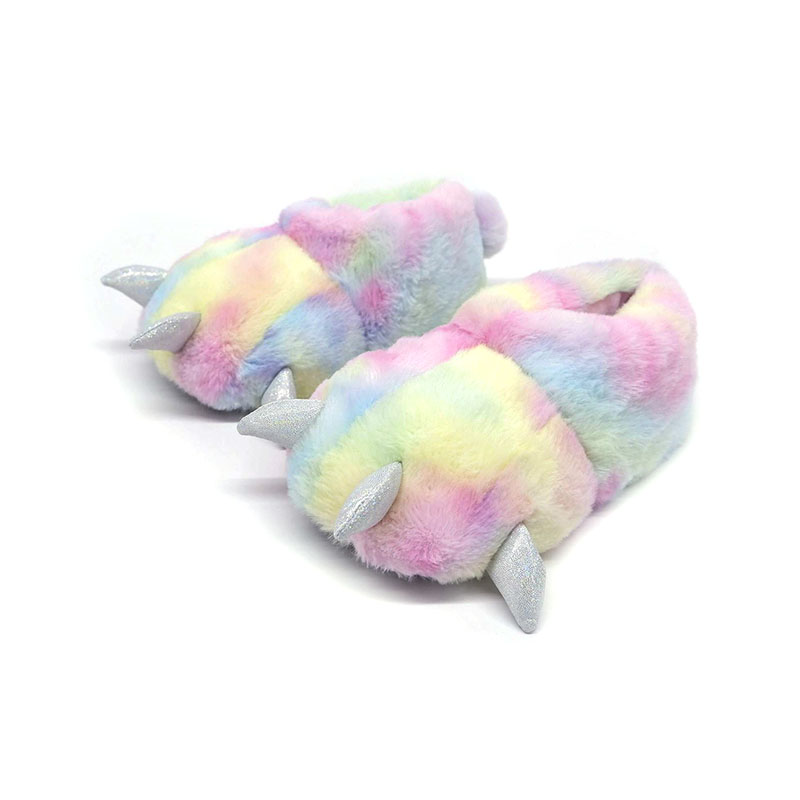 Regenboog pantoffels met dinosaurusklauwen
